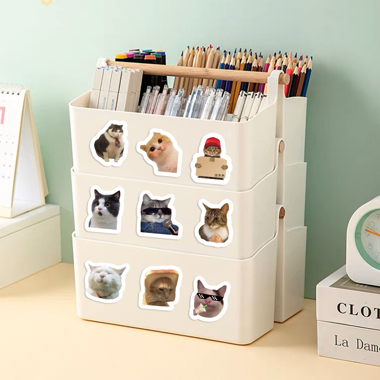 Autocollants de mème de chat de bande dessinée pour la décoration de pièce d'irritation, autocollants d'encouragement, récompense scolaire, étudiant, enseignant, 500 pièces