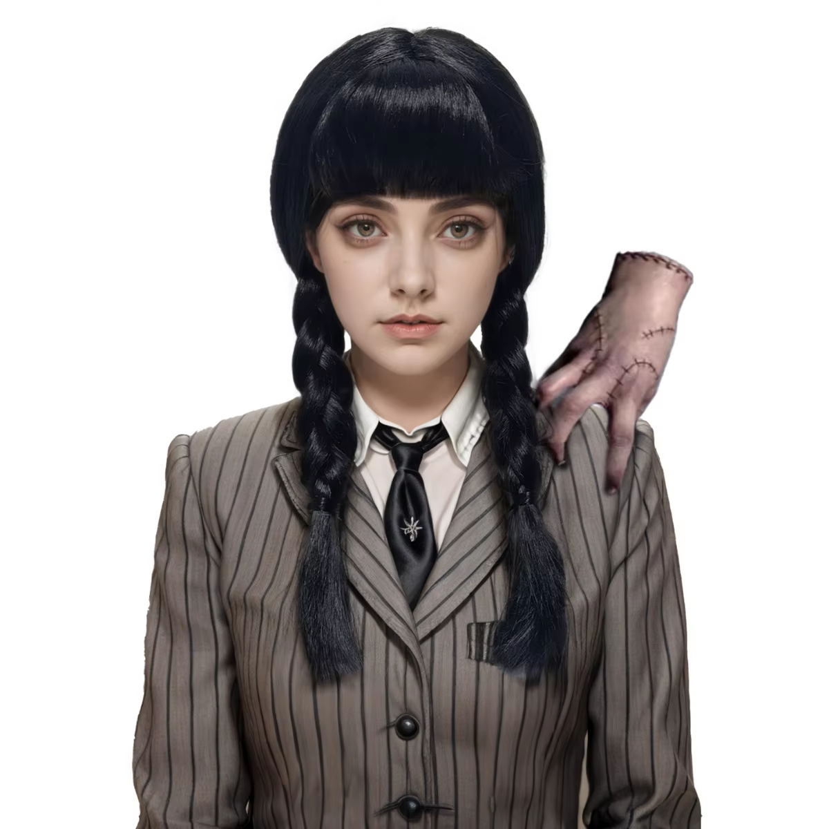Wednesday Addams Cosplay-Synthetik-Perücke für Halloween, Weihnachten, Anime-Party, Aprilscherz, TV-Serie, inspiriertes Kostümzubehör