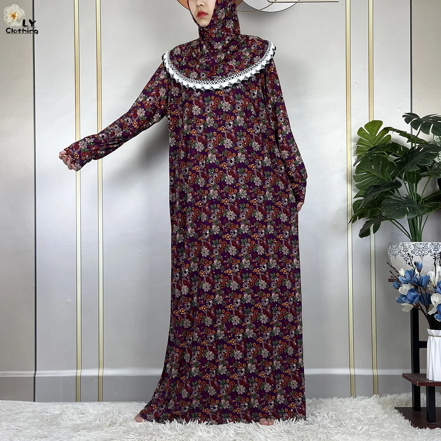 女性のためのイスラム教徒のラマダンの祈りのドレス,長袖の花のドレス,アフリカのアバヤ,女性のためのヘッドスカーフ,中東,ドバイ,トルコ,2023