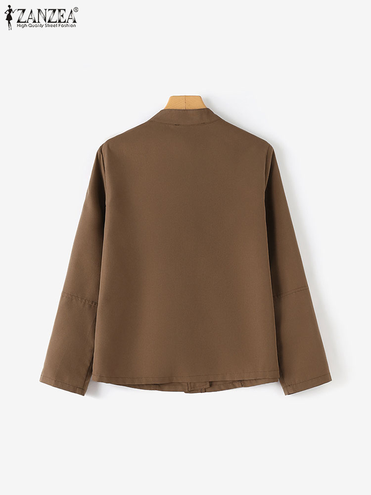ZANZEA Mode OL Jacken Frau Langarm Stehen Kragen Oberbekleidung Herbst Vintage Party Arbeit Tragen Weibliche Elegante Taste UP Mäntel