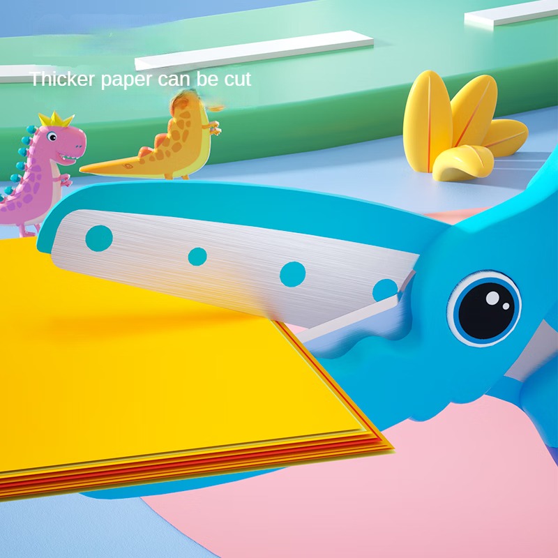 M & G-tijeras de 135mm para ahorrar trabajo, Protector de manos, tijeras de papel hechas a mano de dibujos animados para niños, dinosaurio pequeño, azul y rosa