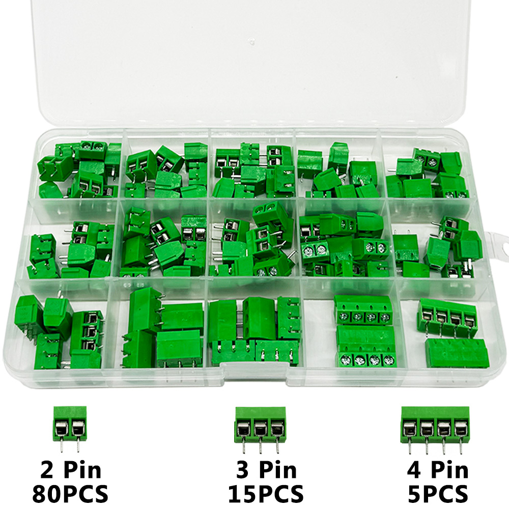 100PCS KF301-2P 3P 4P PCB Kit terminal 5.08MM post splicing plug-in green Kit