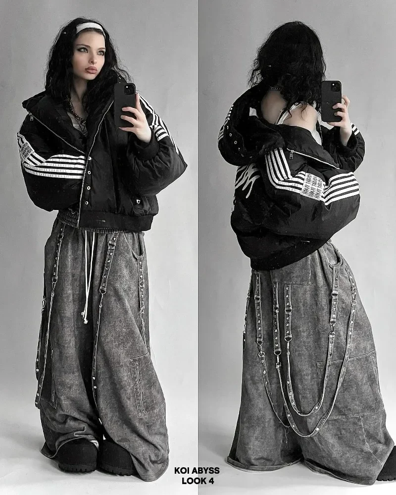Hip hop tendência harajuku listrado solto casaco com zíper quente algodão-acolchoado jaqueta nova moda rua personalidade masculina jaqueta de inverno