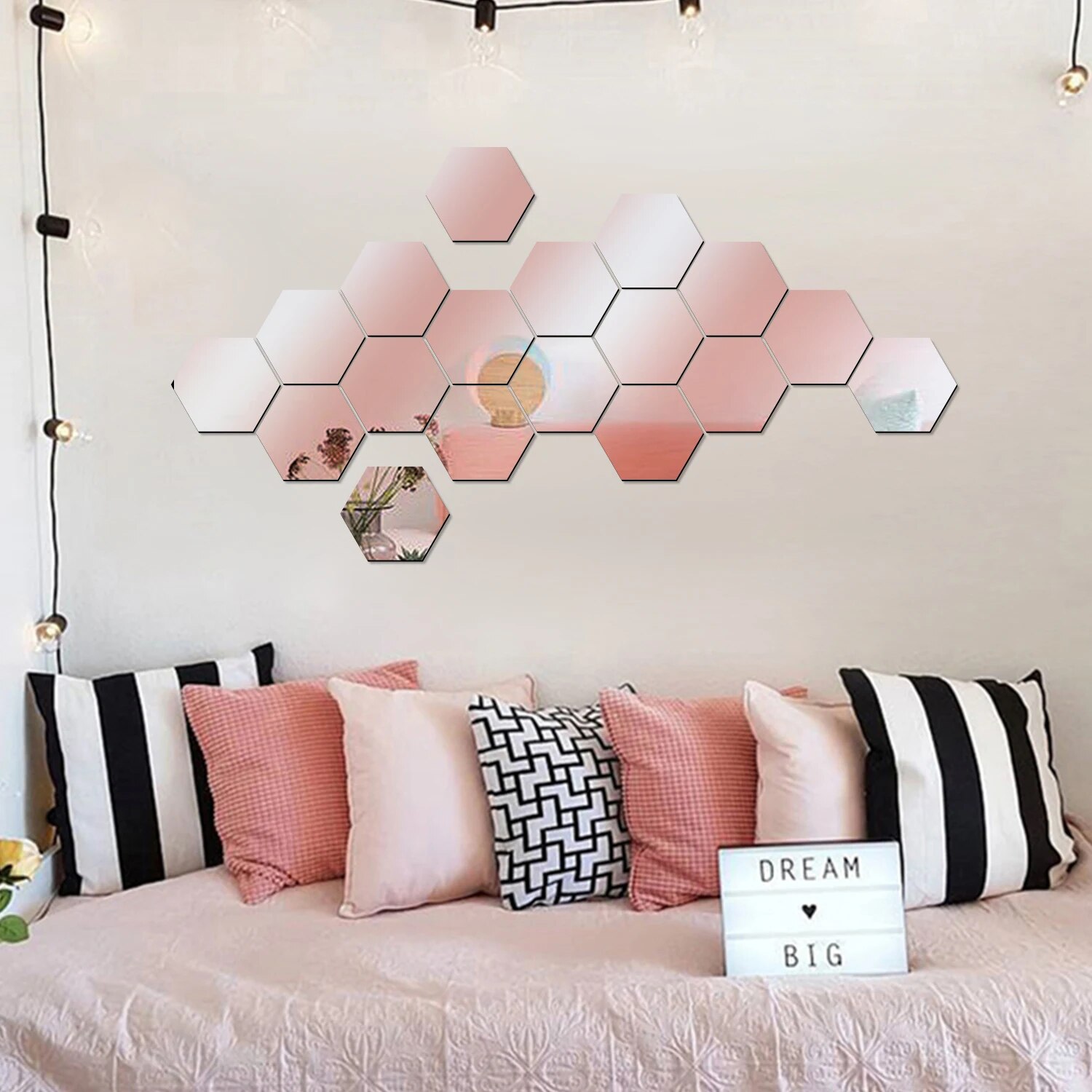 12 Pçs/lote Geométrico Sólido Espelho Hexagonal Adesivos de Parede DIY Com Adesivo Embutido e Decoração de Casa Removível
