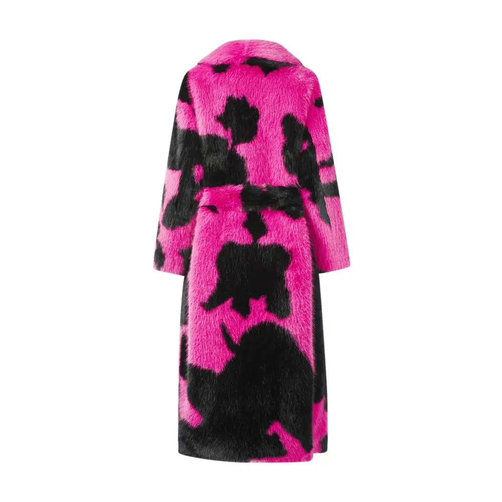 Abrigo de piel de visón Artificial para mujer, abrigo con estampado de vaca, diseño contrastante, novedad de invierno, 2023