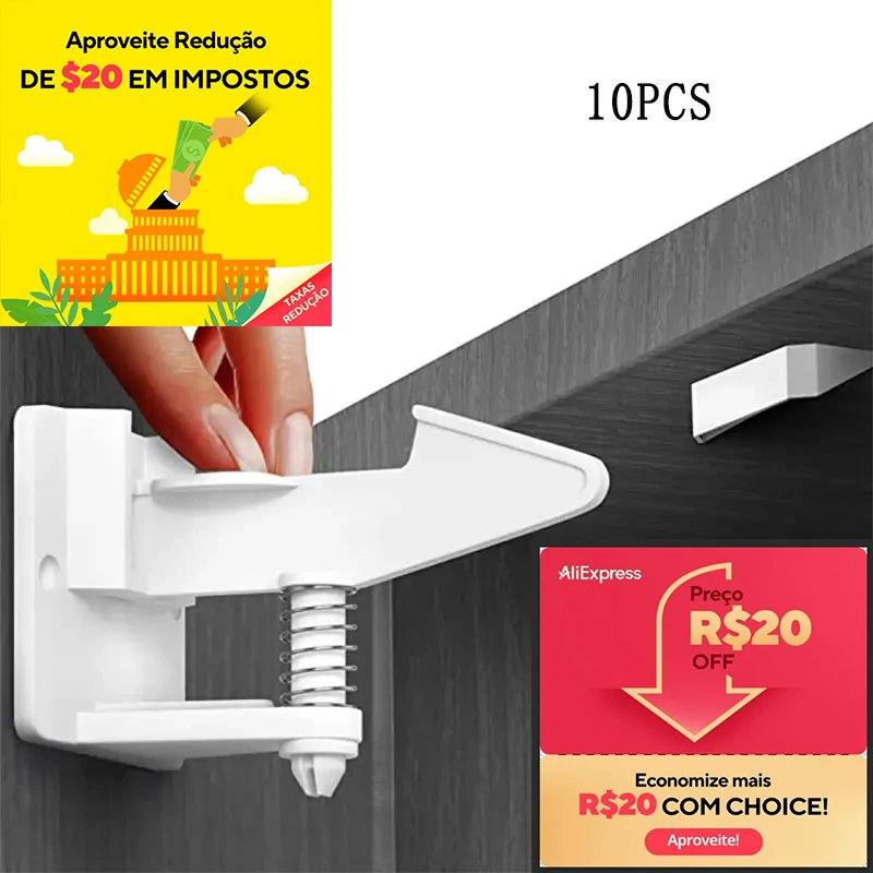 Locks armário invisível para o bebê, armário e gaveta, protetor de segurança infantil, nenhuma instalação de perfuração, branco, 10PCs