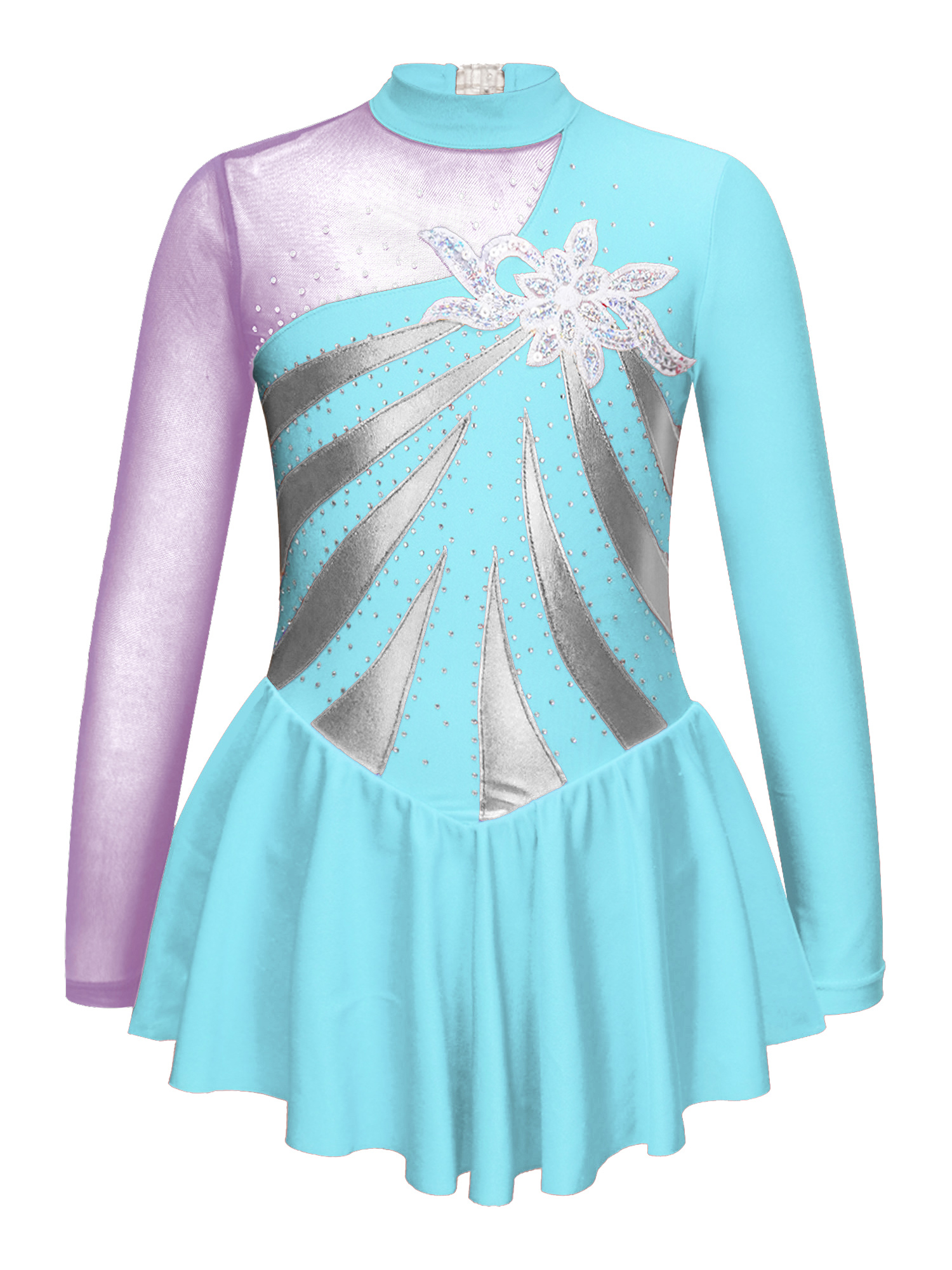 Kinder Mädchen Glänzende Strass Gymnastik Trikots Eislaufen Kleid Tanz Tragen Langarm Floral Pailletten Hohl Zurück Tanz Kleid