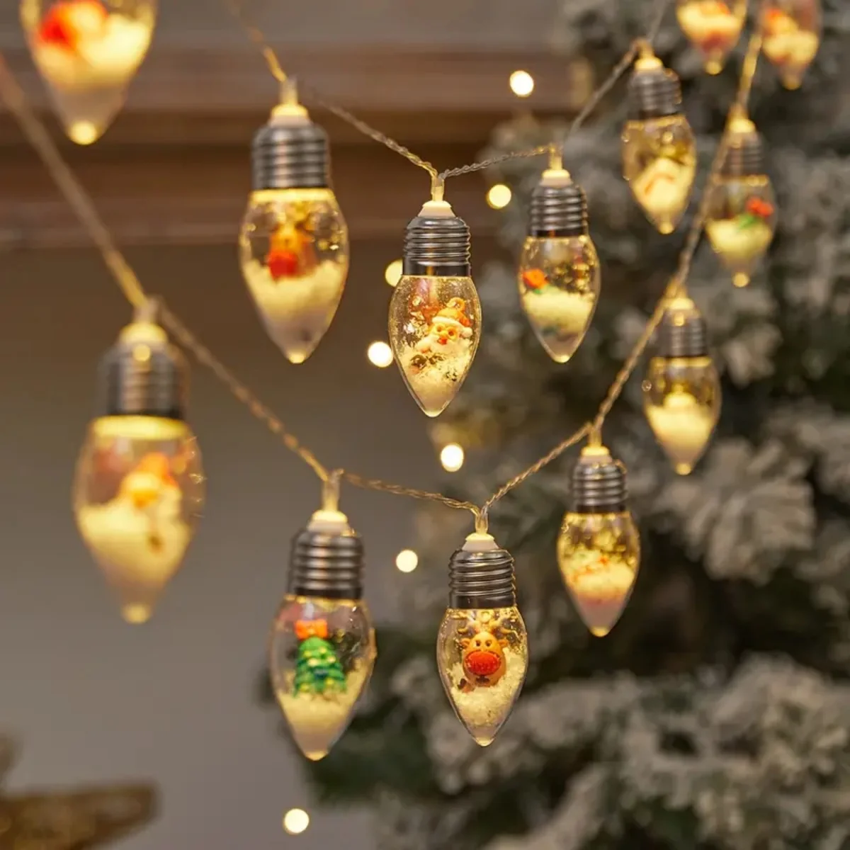 1pc10/20 LED świąteczna śnieżka przezroczysta żarówka łańcuchy świetlne z bożonarodzeniowym świętem mikołajem bałwanem drzewo prezenty Mix światło zasilane z baterii