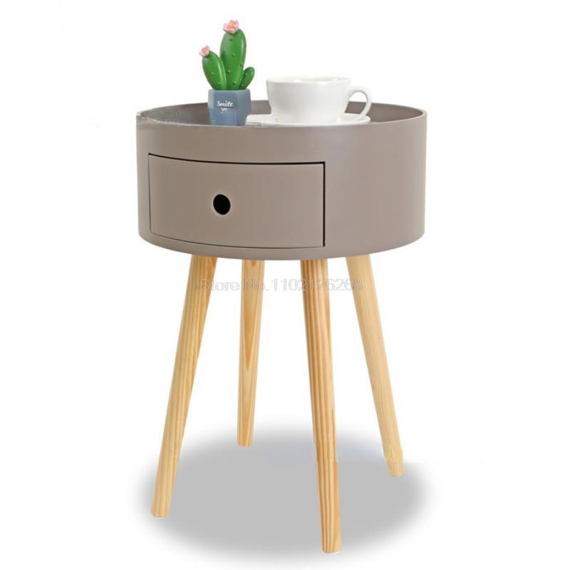 Modern Sederhana Kecil Bulat Kayu Besi Tempat Tidur dengan Laci Penyimpanan Samping Tempat Tidur Sofa Sisi Malam Meja Kopi Ruang Hemat Mebel