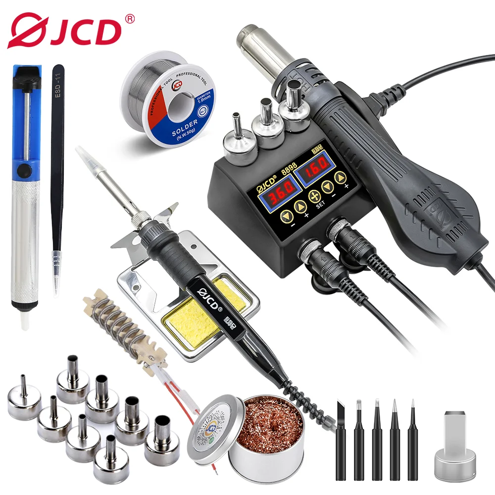 750W SMD Làm Lại Bộ Hàn 2 Trong 1 Không Khí Nóng Đồ Bộ Cát Hàn Hình LCD Màn Hình Hiển Thị Kỹ Thuật Số Hàn Trạm BGA PCB IC Sửa Chữa 8898
