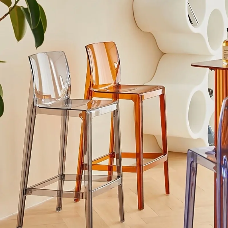 Nordic Modern Luxury Transparent Acrylic Bar Stool - Creative Cafe & Home Use High Stool, Trendy Tall Seat Design Bar Stools