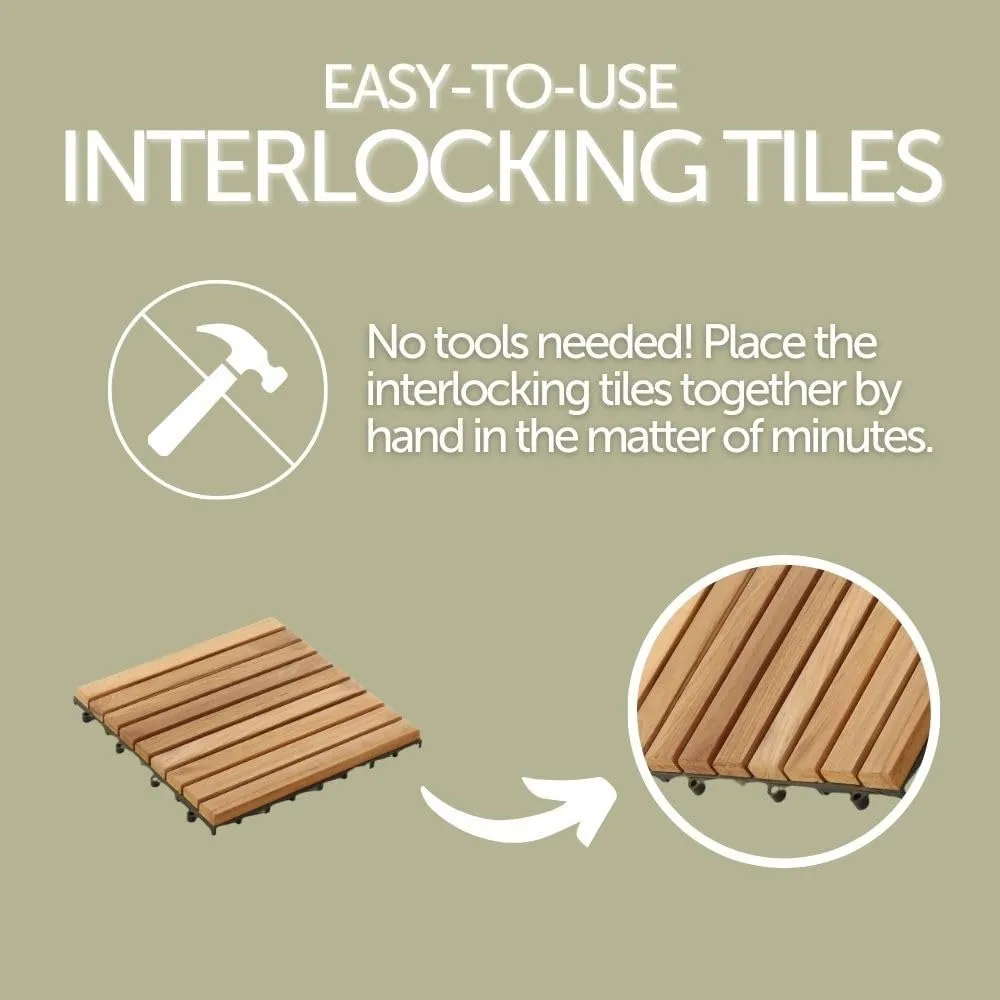 Nordic Style Teak Wood Interlocking Tiles - Wooden Tile Floor Set for Indoor and Outdoor Use - Perfect for Sauna, Patio, Deck