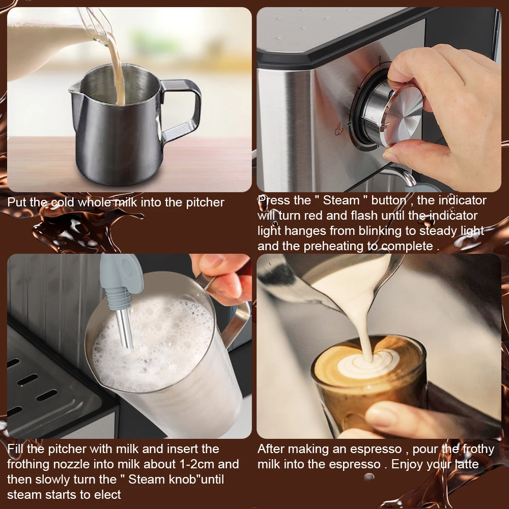 LCD Touch Espresso Kaffeemaschine Maker Halbautomatische Pumpe mit Cappuccino Milch Blase Maker