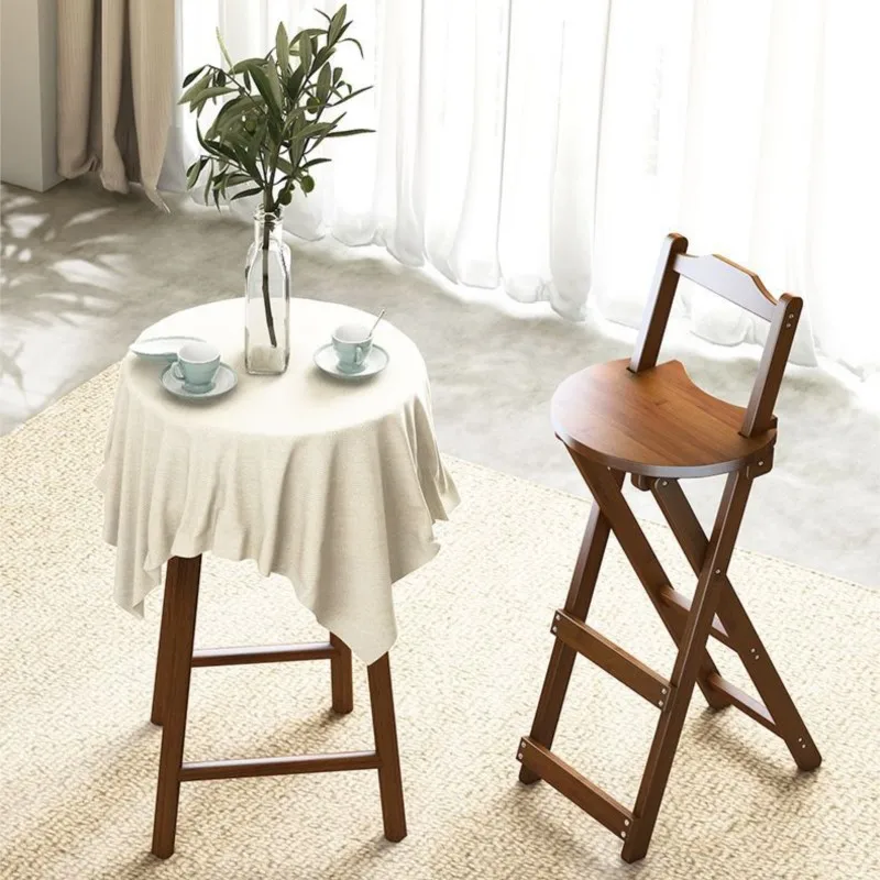 OMGD Foldable bar chair High stool Home checkout Bar Restaurant chair Living room backrest Solid wood modern simplicity