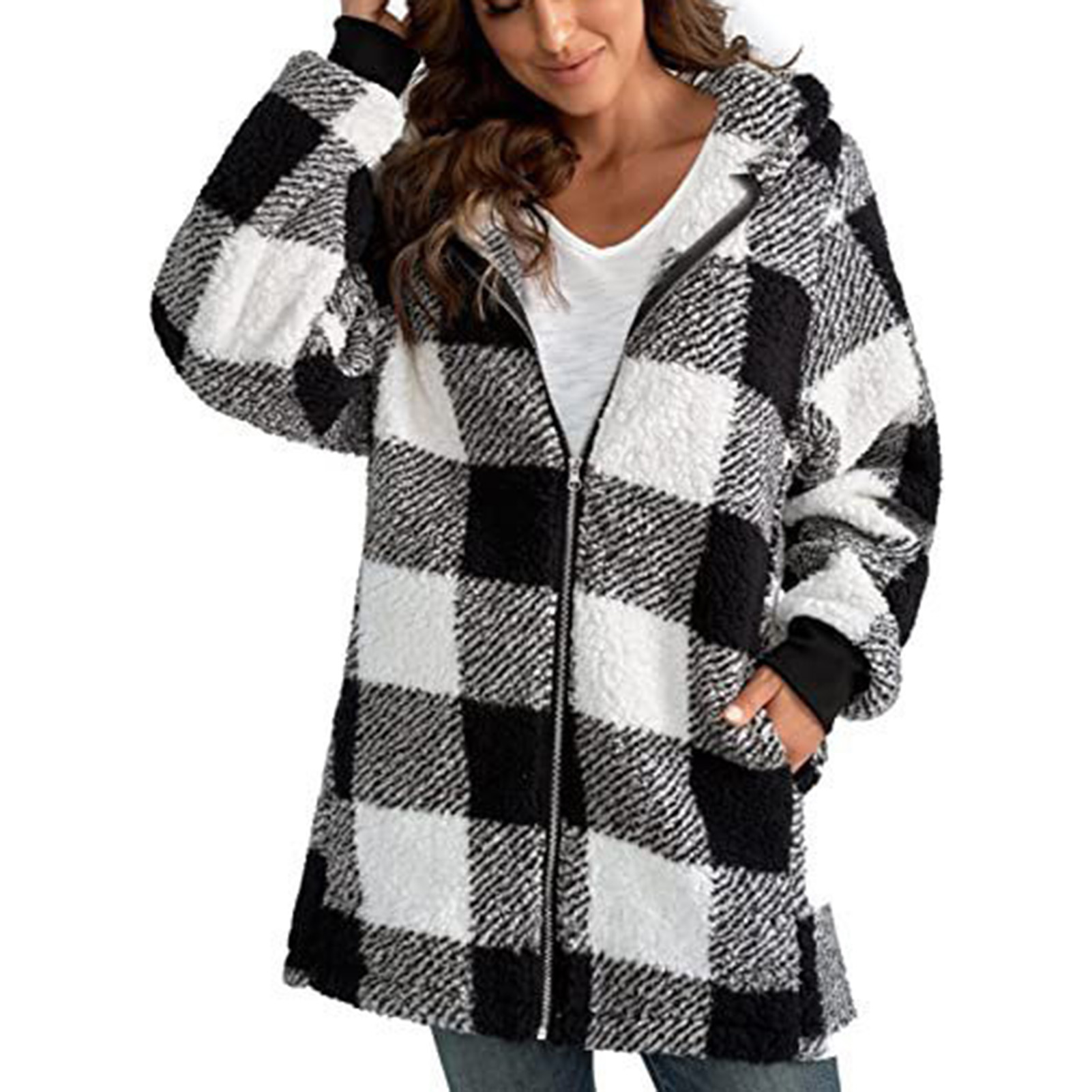 Frauen Plaid Lose Mantel Frauen Oversize Plüsch Mantel Geeignet für Gehen Einkaufen Wea