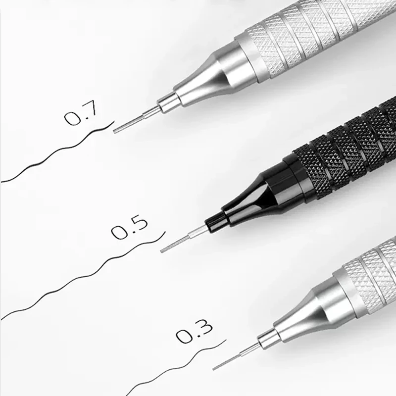 0,3 0,5 0,7 2,0 mm Automatyczne ołówki do rysowania o niskim środku ciężkości Wysuwana stalówka Metalowy ołówek mechaniczny z zestawem upominkowym