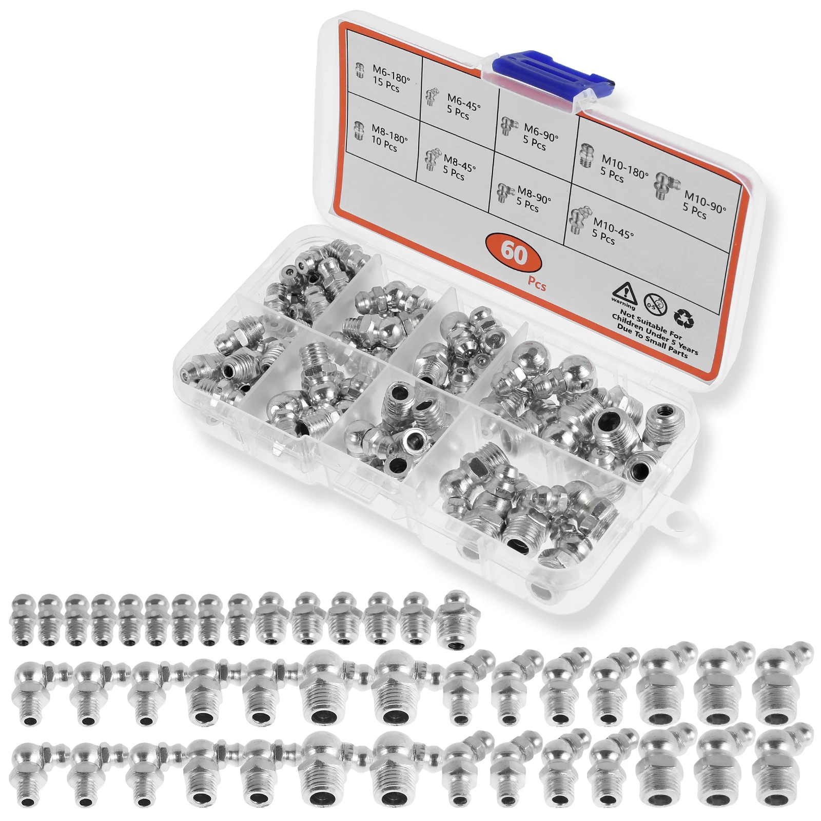 Conjunto de sortimento de graxa hidráulica metálica, Kit de montagem de combustível do bocal do veículo, 9 tipo, métrico, M6, M8, M10, 60 pcs, 120pcs