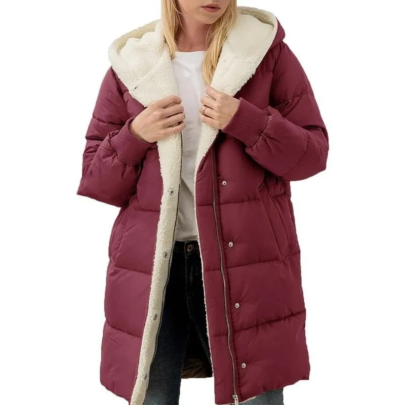 Parkas de lã casacos de inverno femininos com capuz algodão acolchoado jaquetas de manga comprida dupla face veludo fino-ajuste cardigan casacos