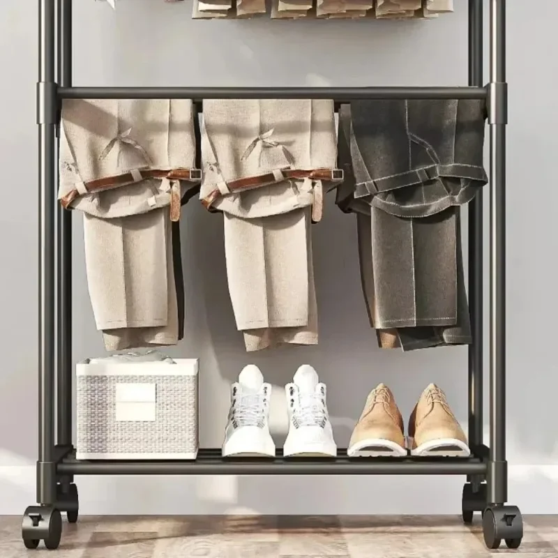 Coat Rack Movable Doubleชั้นวางเสื้อผ้าSimple Rodเสื้อผ้าชั้นยืนห้องนอนTelescopicชั้นแขวนCoat Rack