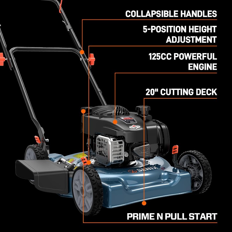 20-Inch Gas Lawn Mower with 125 cc 4-Cycle Briggs & Stratton Engine, Side Discharge, 5-Position Single Wheel Height Adjustment
