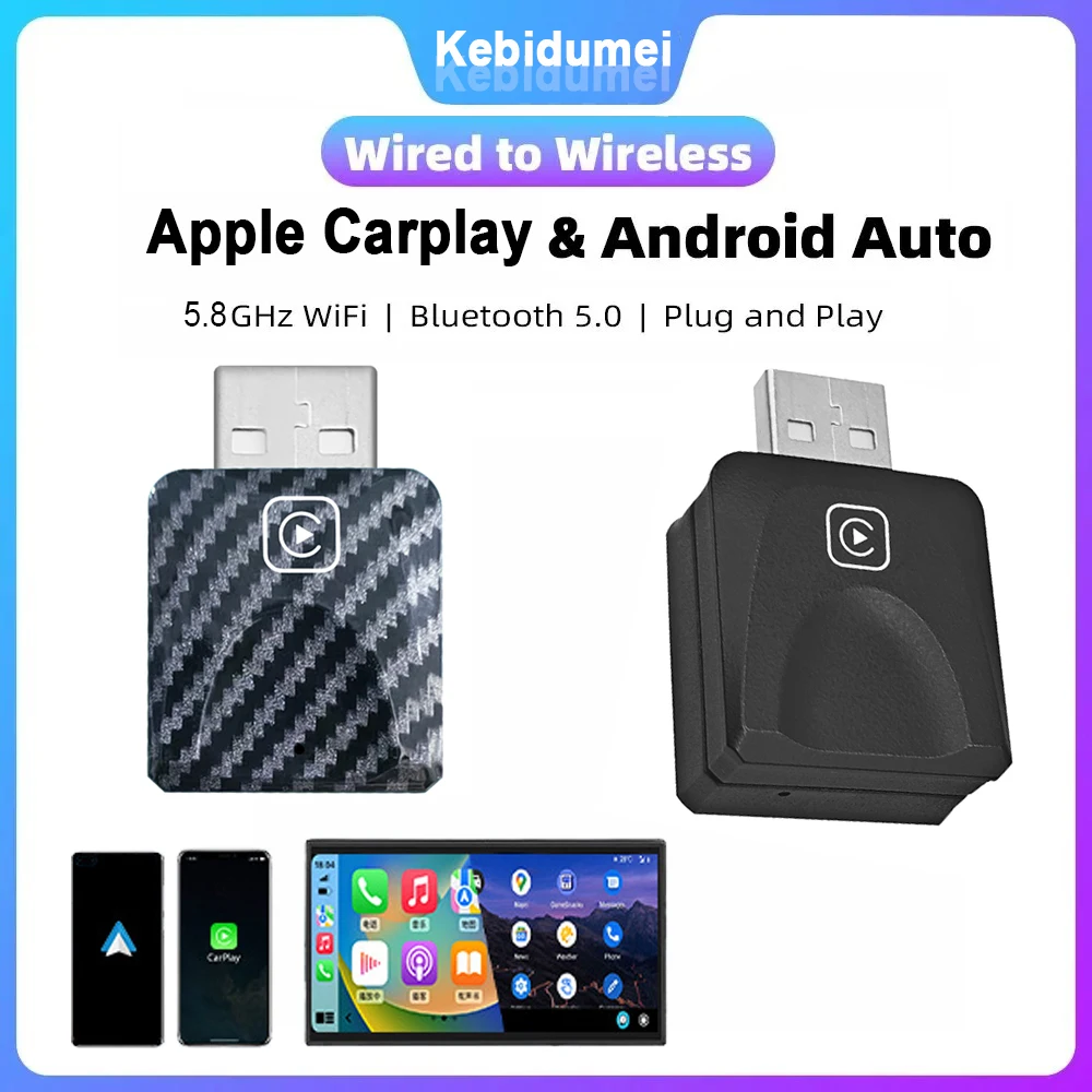 Verkabelt mit kabellosem Carplay für Apple & Android Auto Mini Adapter Plug & Play Smart Dongle 2 in1 für Volvo Benz Cadillac Jeep
