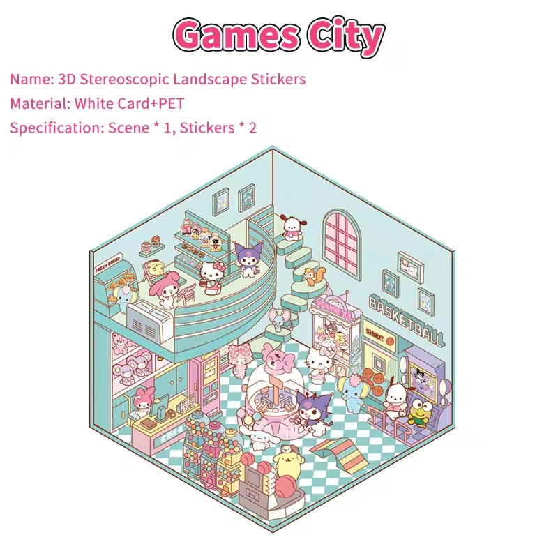 1set Cartoon Sanrio Hello Kitty 3D Stickers DIY Three-dimensional Cabin Scene Stacking Pasting Hand Account Sticker Kids Toys