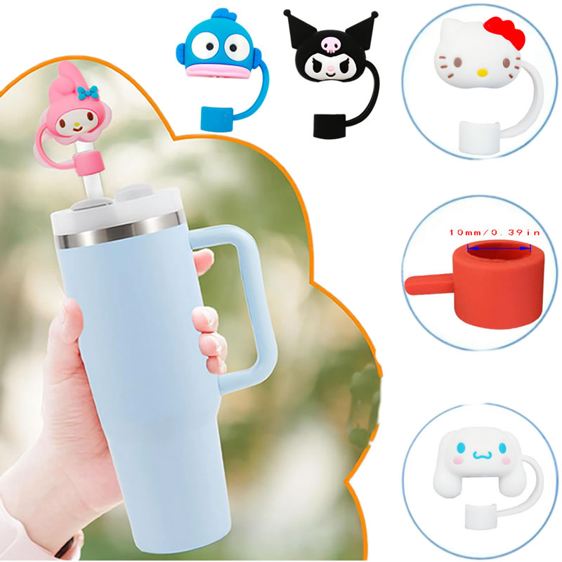 Sanrio-tapón de paja de sellado de silicona, tapón de polvo reutilizable para beber, cubierta de puntas, traje, taza, accesorios DIY de dibujos animados
