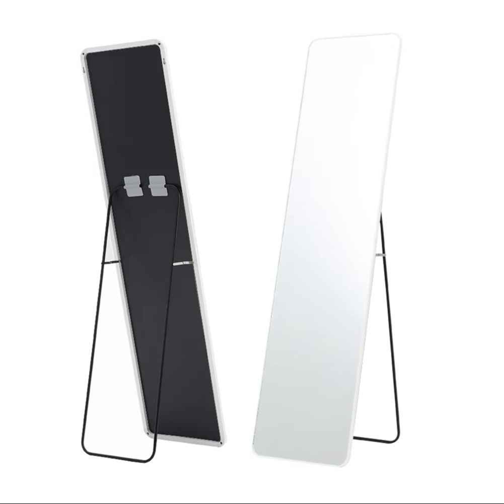 Silver White Modern Rectangular Metal Freestanding Mirrors for Bathroom, Bedroom, Living Room, Hallway Decoration