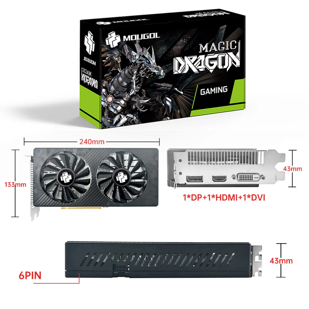 MOUGOL Новая RX590 GME 8G Память 256Bit PCIE3.0x16 HDMI-совместимый DP DVII интерфейс Подходит для игровых компьютеров