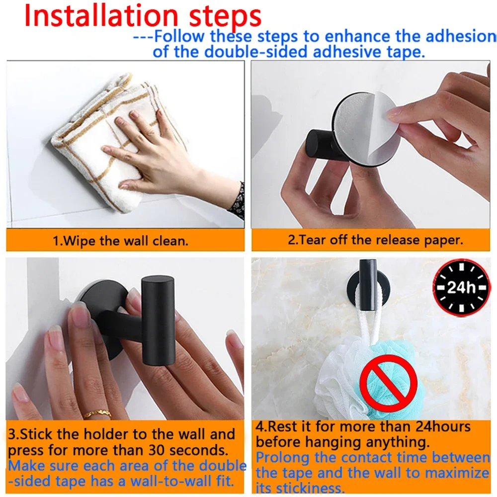 Gancho de parede adesivo de aço inoxidável, gancho de toalha para banheiro, cozinha, garagem, resistente, fixado na parede, hardware de cozinha