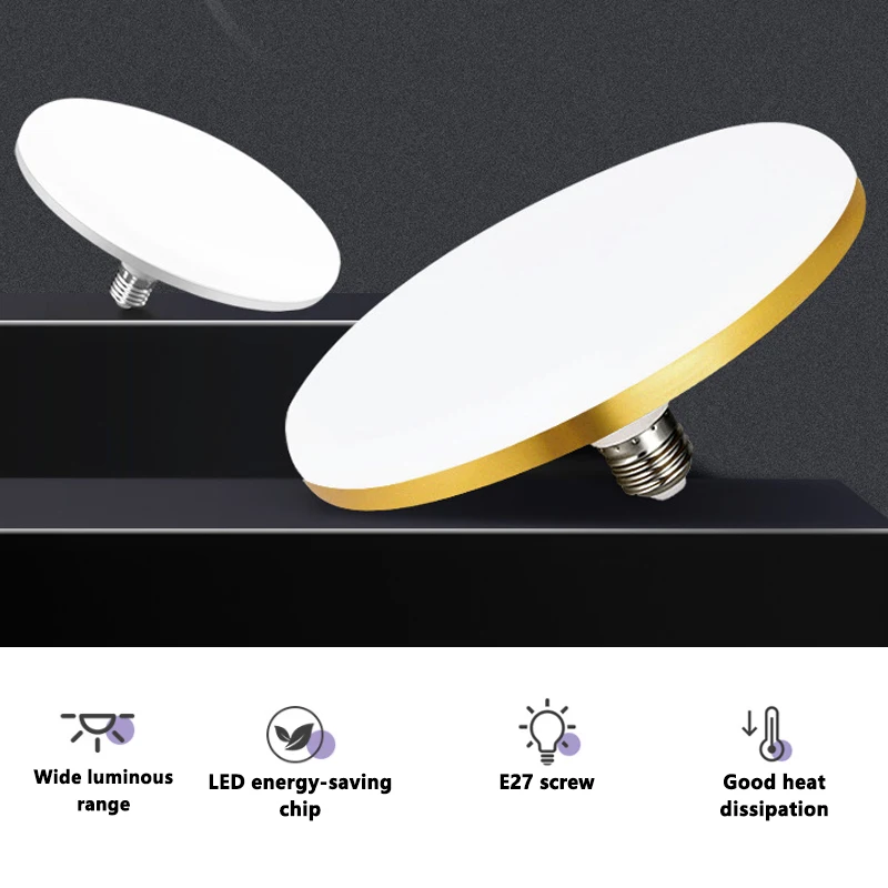 Lampadina a LED AC 220v E27 Base Lampada a risparmio energetico per uso domestico 30W Illuminazione per interni Disco volante Luce 6500k Lampada da soffitto Luce per garage