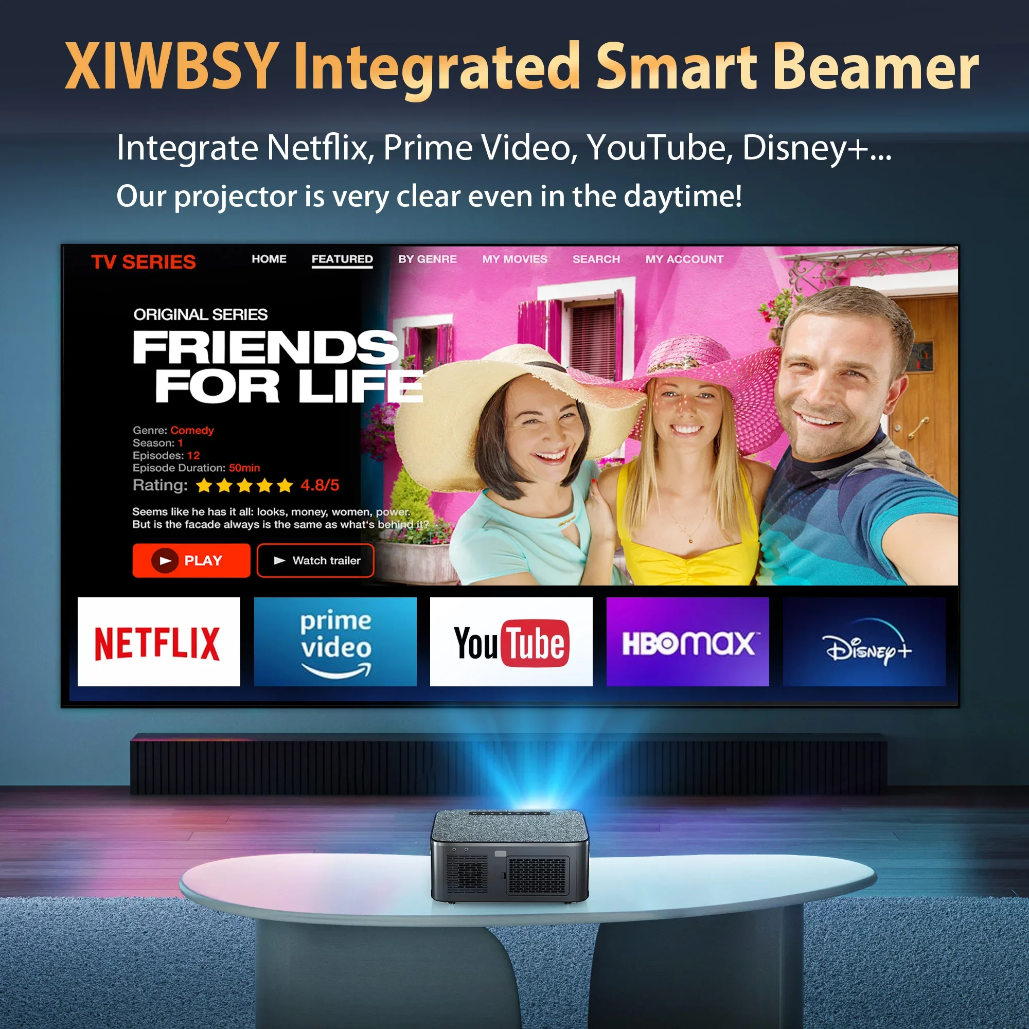 XIWBSY-proyector Android 12, 35000 lúmenes, Bluetooth 5,2, enfoque automático, LED inteligente, 4K, portátil, 3D, cine en casa, IPTV
