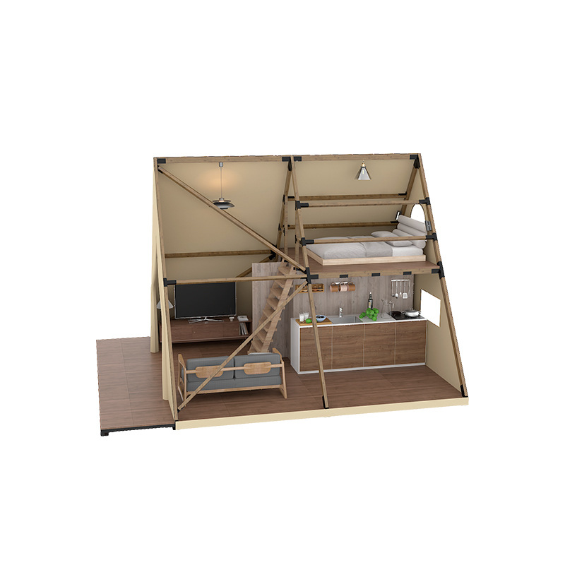 Barraca triangular oxford de dupla camada, tubo quadrado galvanizado, dois andares, cabine de villa, anti-luz, luxo, chuva, acampamento, glamping