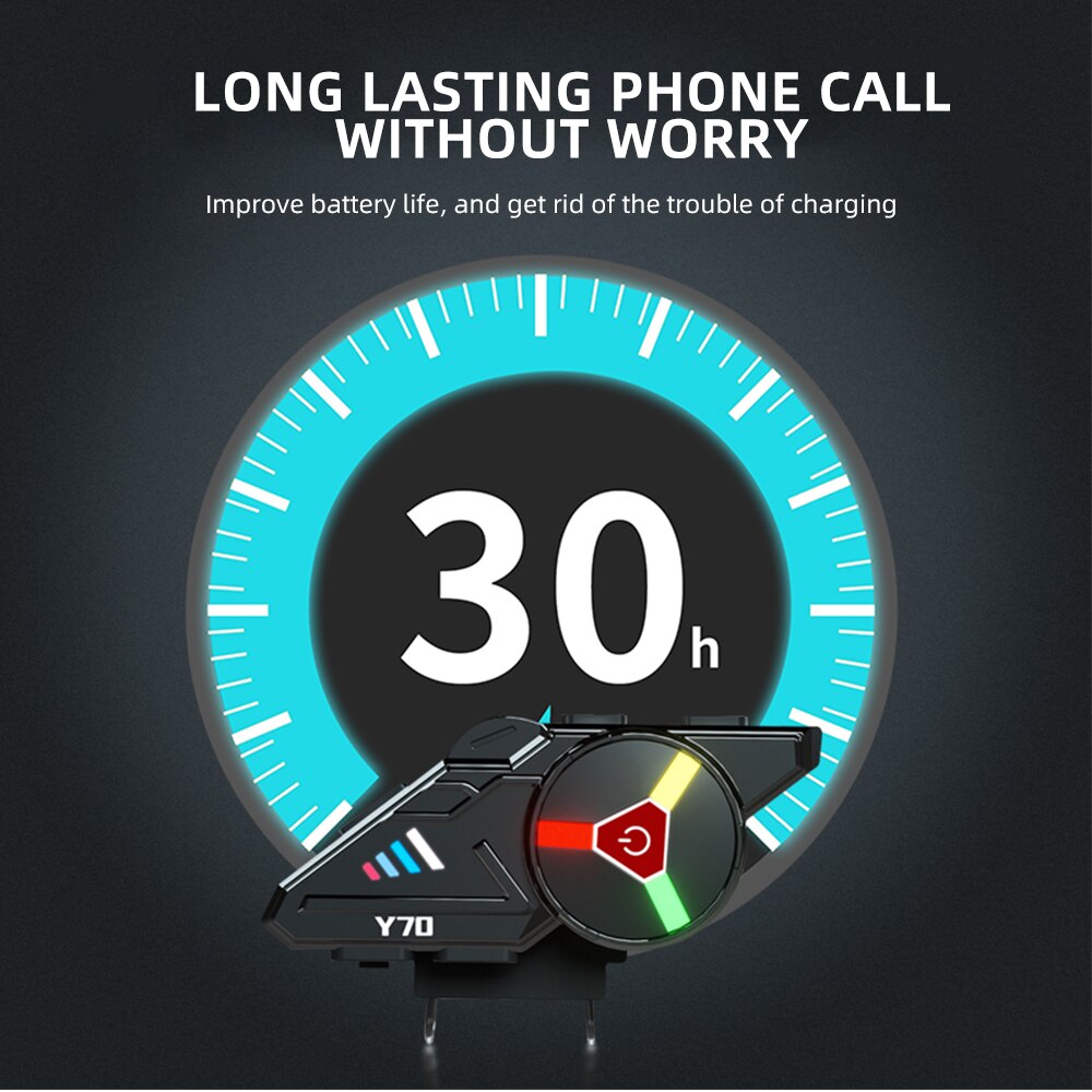 Y70 V5.3 RGB Colorful Lights Motorcycle Bluetooth Helmet Headset Earphone IPX6 Waterproof Support Connecting 2 Phones Same Time