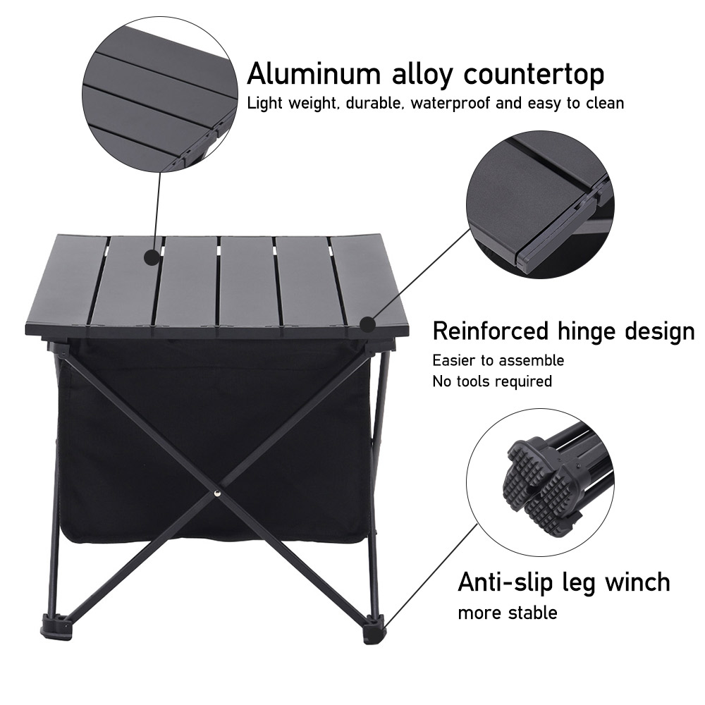 Aluminum Portable Roll-Top Camp Table with Removable Storage Basket, 39cm W x 33cm D x 31cm H