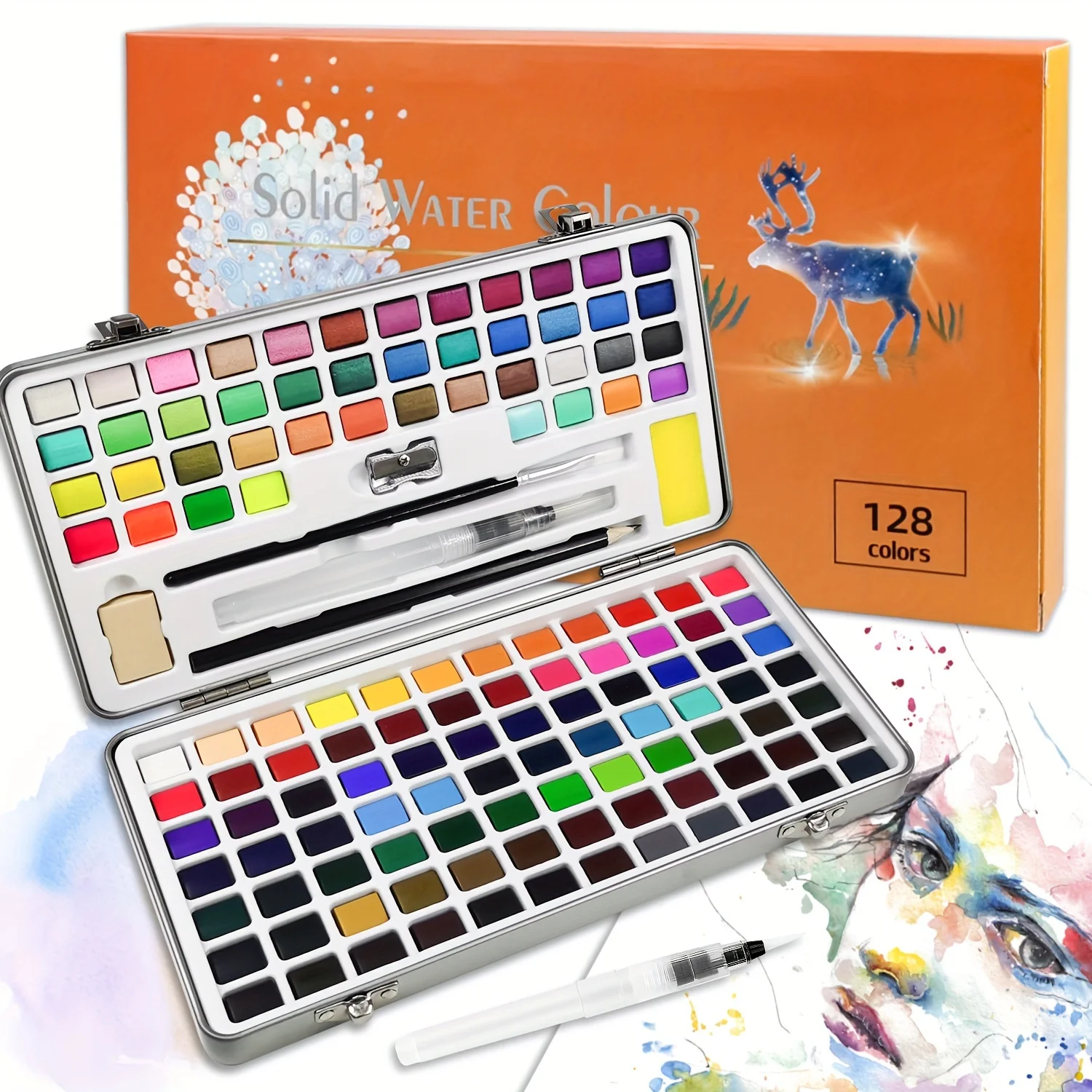 Deluxe Watercolor Paint Set with Brushes and Pencil 168 Vibrant Colors Non-Toxic Portable Metal Case  Complete Art Supplies Kit