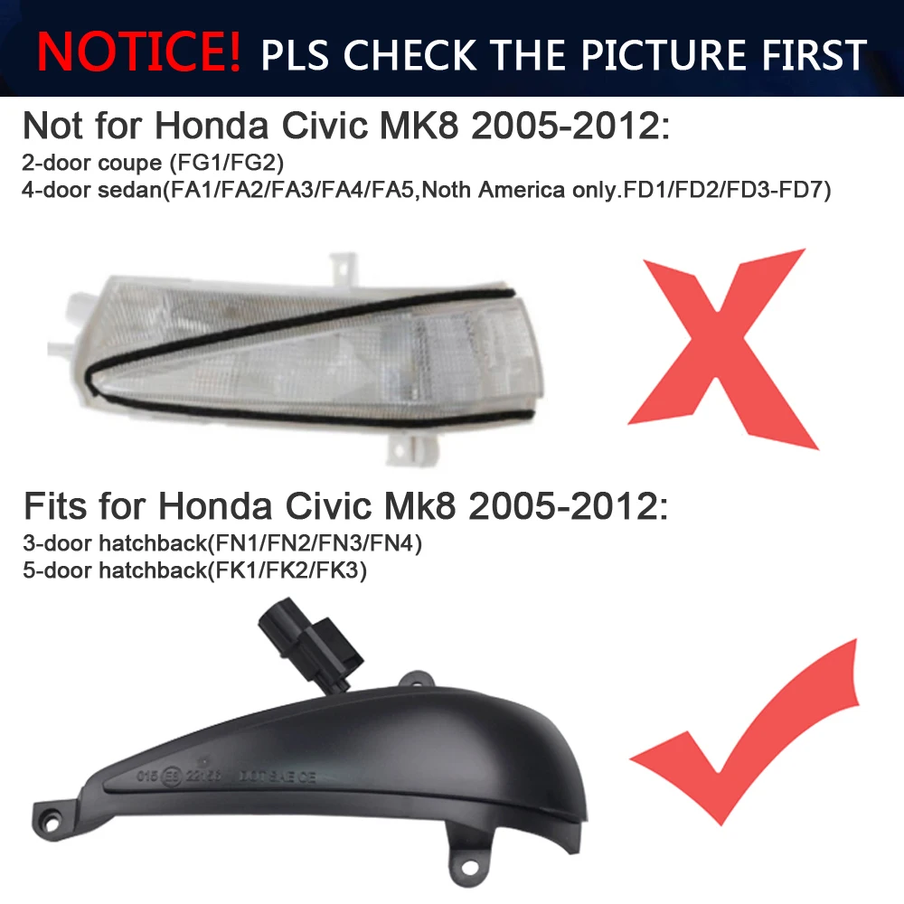 2X intermitente dinámico luz LED de intermitente lámpara de espejo lateral para Honda Civic 8th MK8 Hatchback 3D 5D 2006 2012 FN2 FN FK