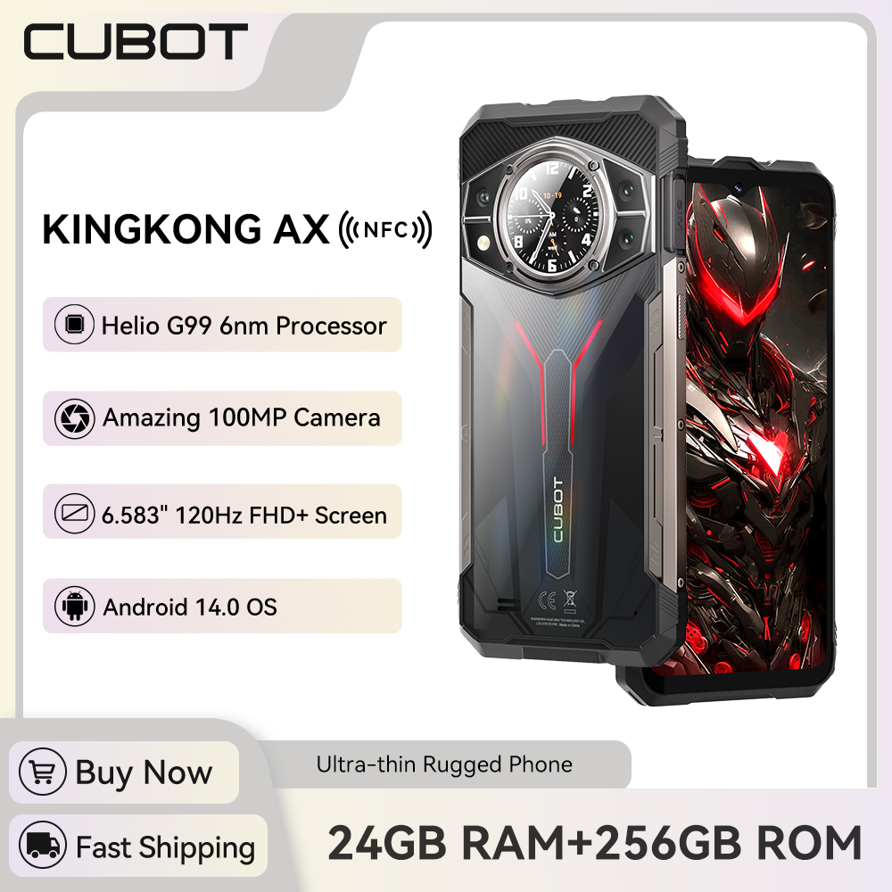 Cubot King Kong AX, Smartphone Android ultradelgado y resistente, Helio G99, 24 GB RAM, 256 GB ROM, pantalla de 120 Hz, 100 MP, NFC, doble pantalla