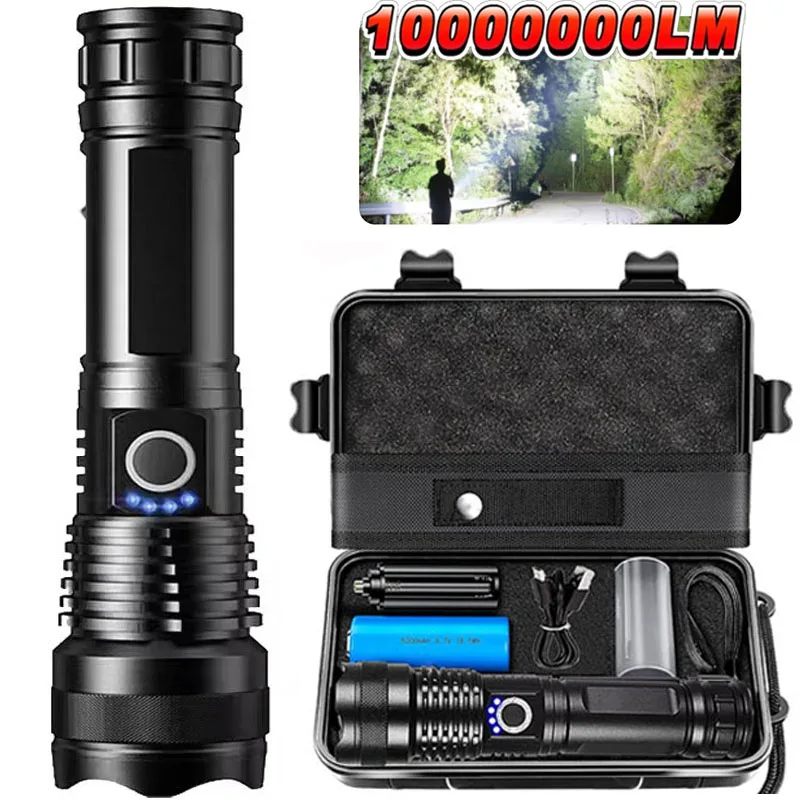 XHP50 Hochleistungs-wiederaufladbare taktische LED-Taschenlampe aus Aluminiumlegierung, Teleskop-Zoom-Taschenlampe für Outdoor-Camping, Angeln