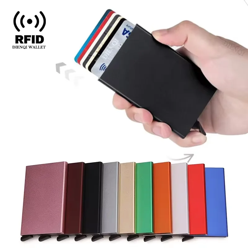 Rfid สมาร์ทกระเป๋าสตางค์โลหะบางผู้ชายผู้หญิงกระเป๋าสตางค์ Pop Up Minimalist กระเป๋าสตางค์สีดําขนาดเล็กกระเป๋าสตางค์ Vallet Walets สําหรับชาย