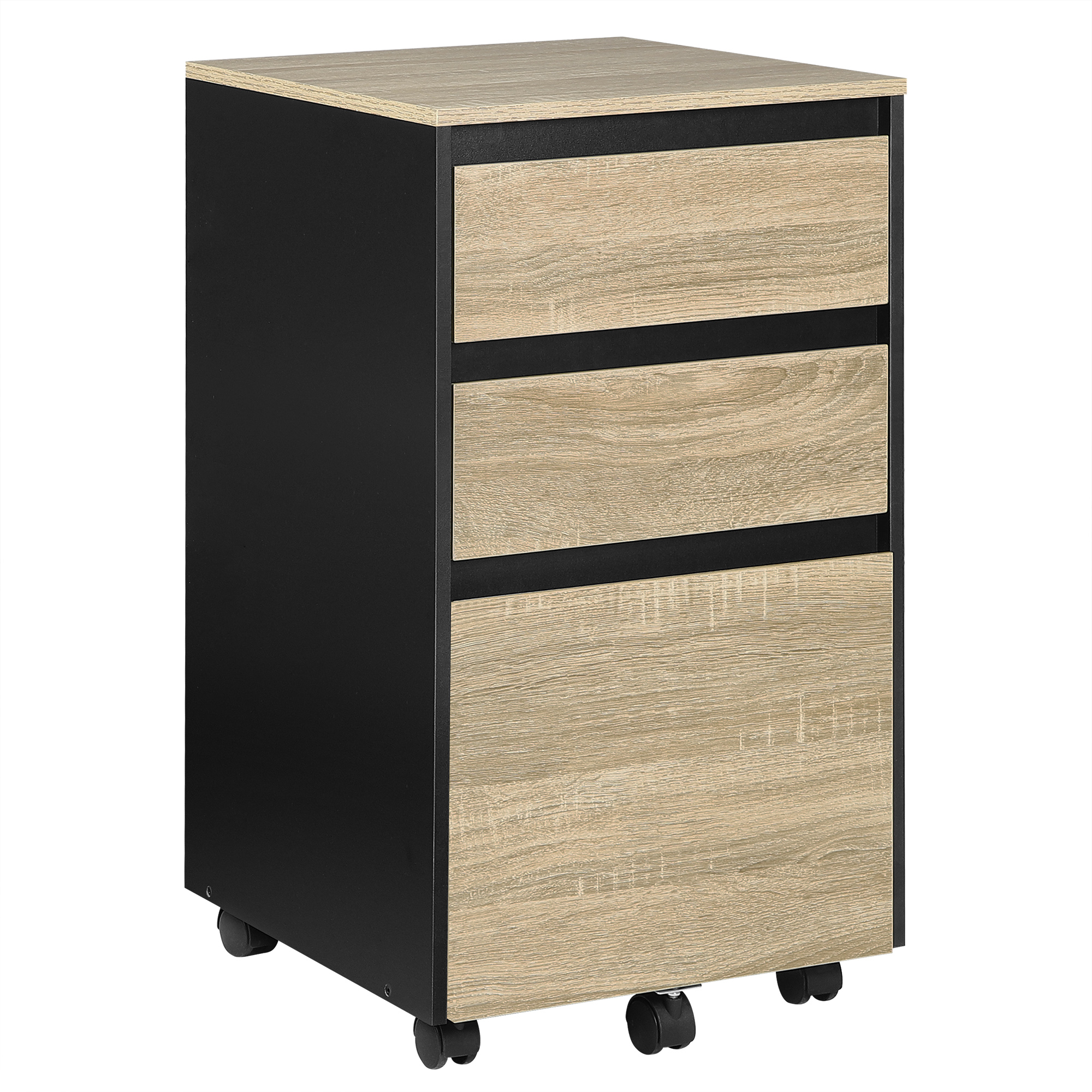 WOLTU 40 x 70 x 40 cm mobiler Aktenschrank für Hebelbogen-Ordner, Büro-Organizer, Aufbewahrung mit 3 Schubladen, Rollen, Rollschrank