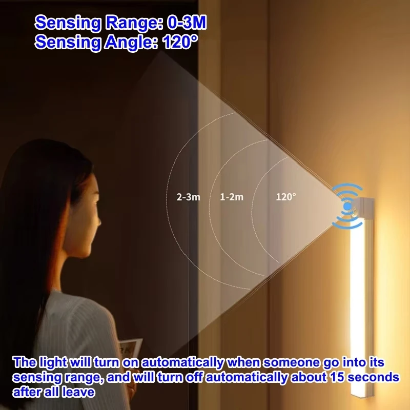 Led 충전 인체 센서 라이트 바 옷장 캐비닛 침실 기숙사 잠자는 자기 긴 스트립 야간 조명