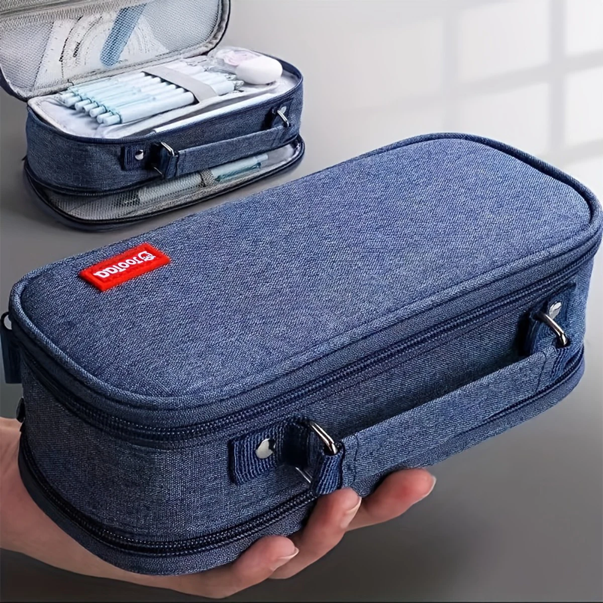 Astuccio portatile di grande capacità Astuccio superiore per penne Borsa per cancelleria multifunzionale Ragazzo Ritorno a scuola Forniture per ufficio Cancelleria