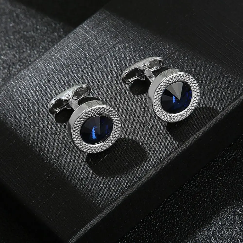 Kancing Manset Paduan Logam Berkualitas Tinggi Berhiaskan Rhinestone Hitam Biru untuk Pria, Gaya Elegan dengan Desain Simpul