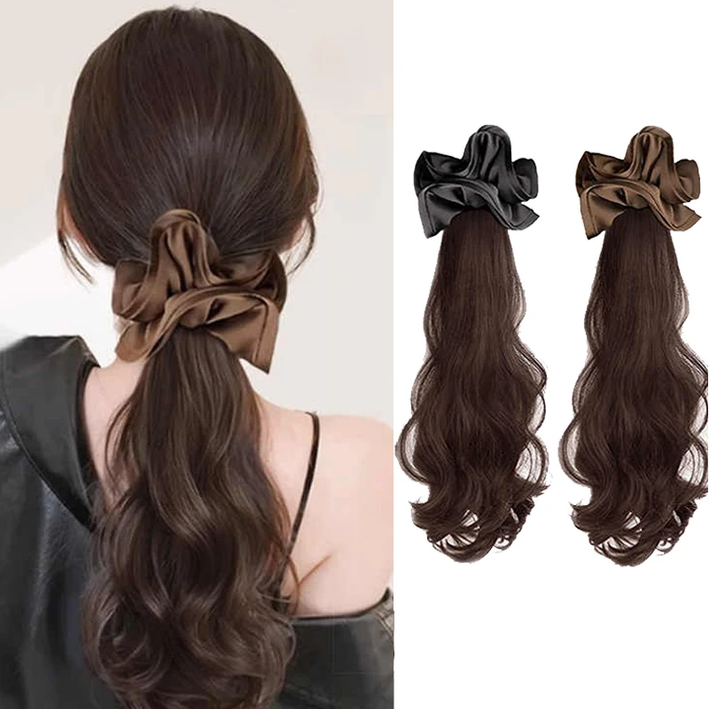 Pinça o laço de cabelo rolo a rabo de cavalo preguiçoso e amarrar baixo Rolo a peruca sintética de rabo de cavalo para fazer naturalmente fofo