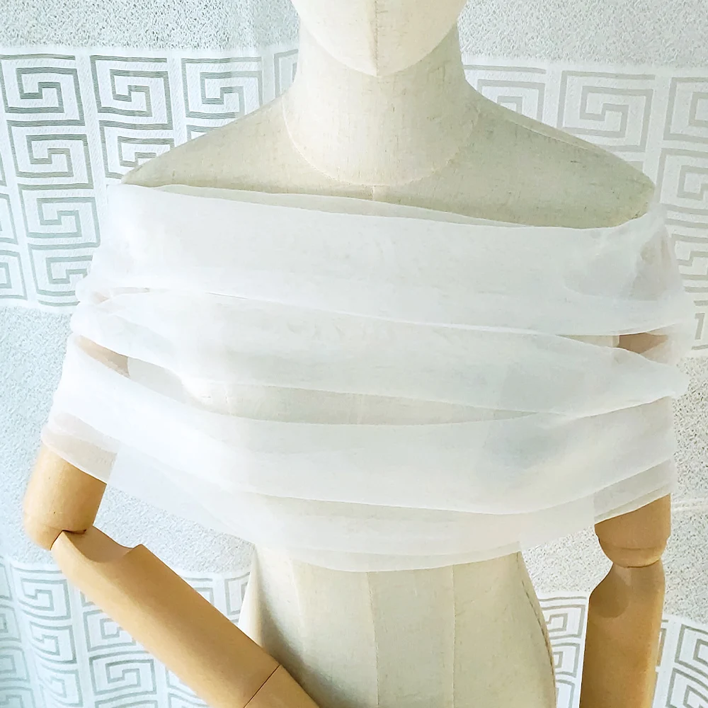 여성 Pleated Tulle Sheer Wrap 웨딩 신부 오프 숄더 스톨 우아한 공식 목도리 버튼 아이보리 Customizabl