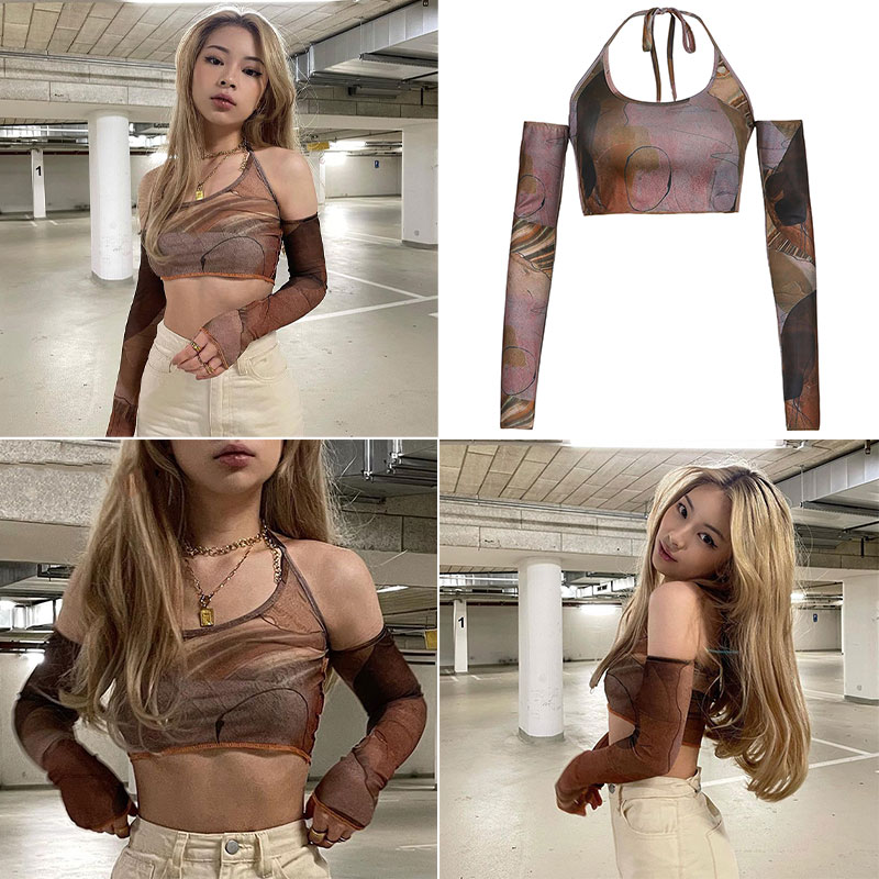 Brown 2021 Vintage Clothes Y2k Corset Crop Top Women Gothic Sexy Cyber Baby Tee Aesthetic Grunge 90s Ropa Fairycore Summer New