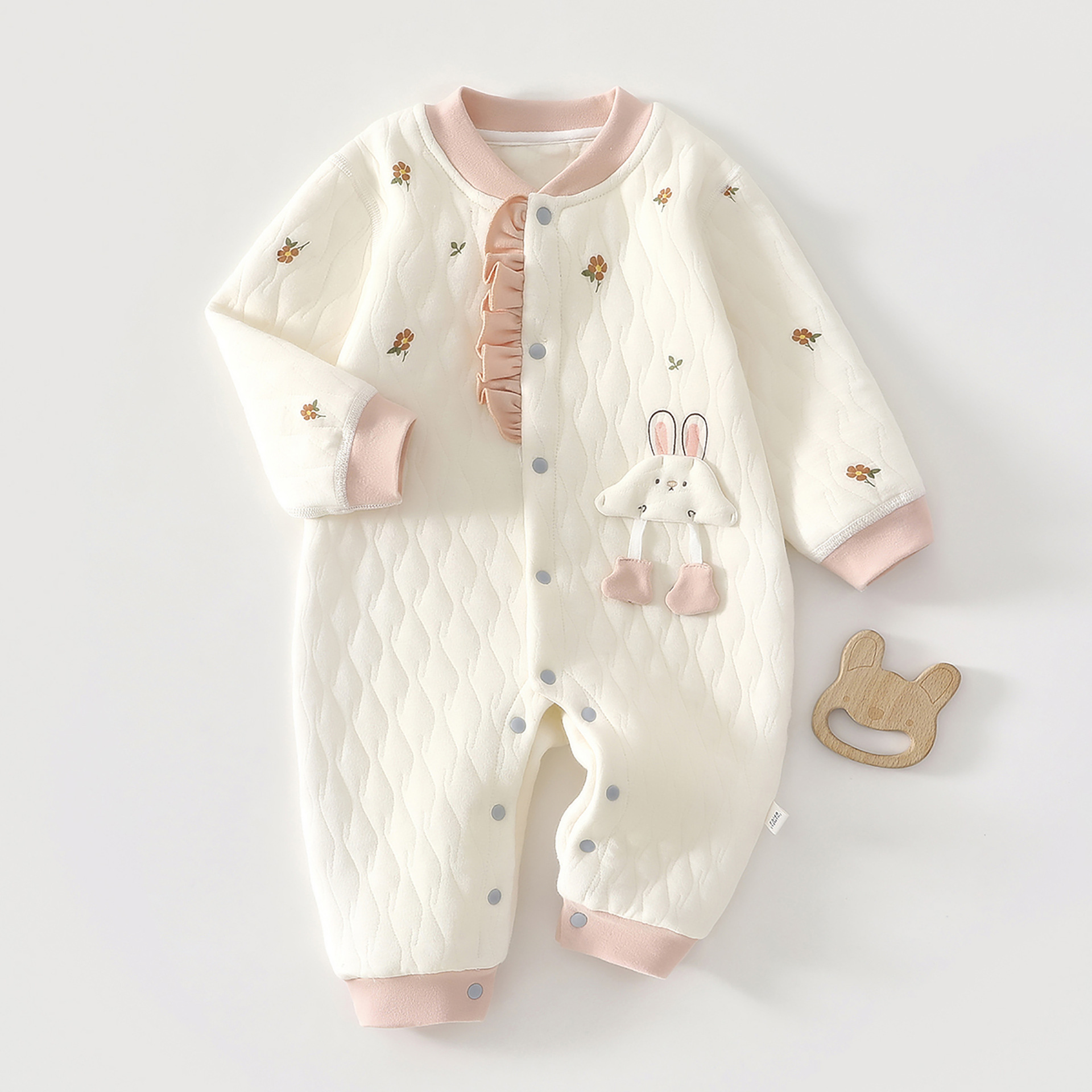 Baby Jumpsuit, Autumn Thick Cotton Jacket, Three-layer Warm Clothes for Newborns 0-18 Months Crawling Clothes for Young Children