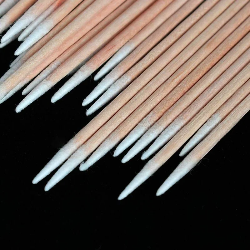 Cotonete descartável ultra-pequeno, 100 peças, sem fiapos, micro escovas, cotonetes de madeira, extensão de cílios, ferramentas de remoção de cola