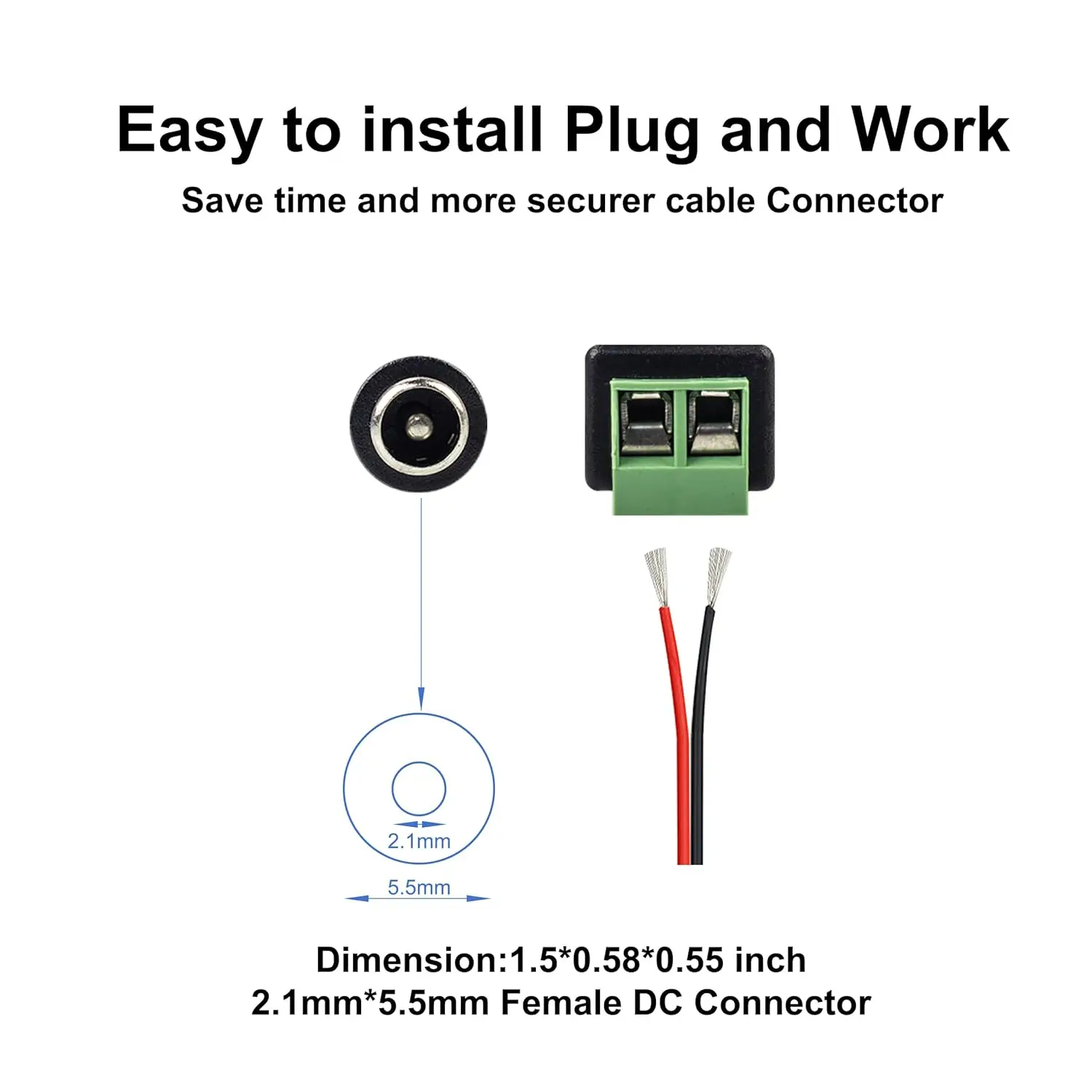 10 คู่ 12V DC Power Connector 5.5 มม.x 2.1 มม., (10 x ชาย + 10 x หญิง) แจ็คปลั๊กอะแดปเตอร์บาร์เรล,DC Power Connector